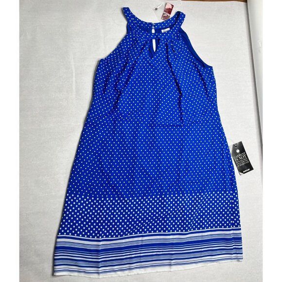 Avenue Blue & White Polka Dot Sleeveless Dress Size 14/16 - Picture 1 of 5